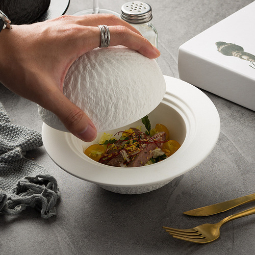 Molecular cuisine creative spherical bowl restaurant dry ice plate internet celebrity smoke cup hotel rock mood plate ceramic tableware