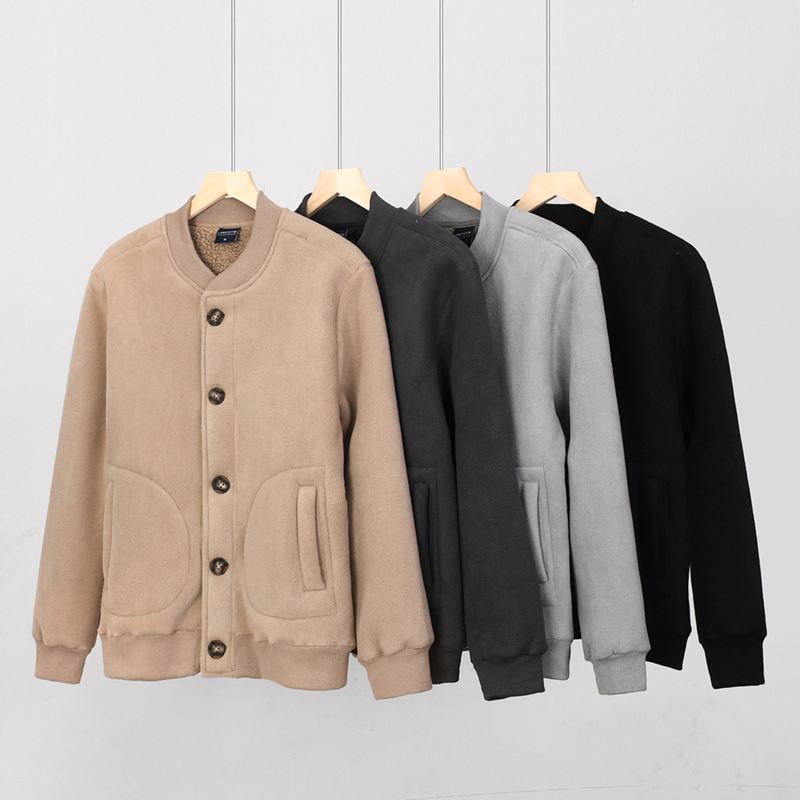 Winter Heavy Thickened Polare Vintage Baseball Clothing Single-breasted Jacket Cardigan fleece-lined Warm Sweater Jacket Trendy