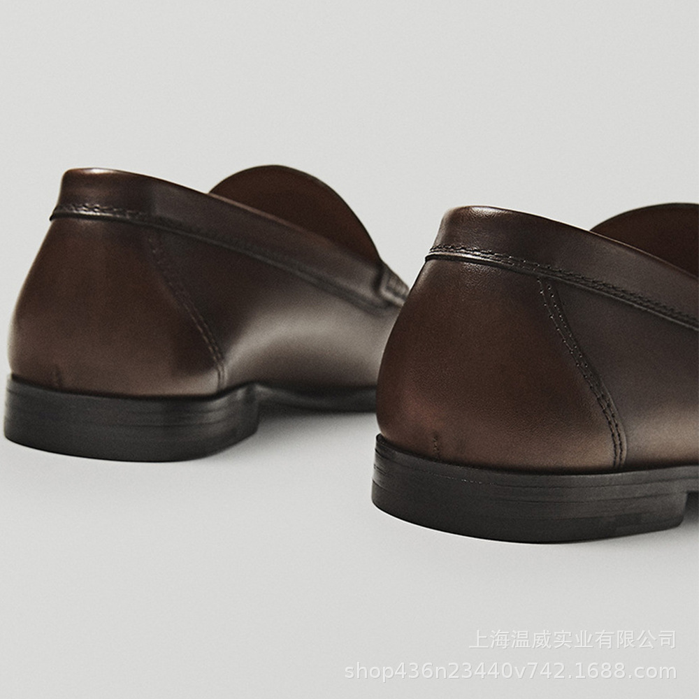 复古小牛皮男士乐福鞋高品质手工耐磨擦色真皮休闲鞋