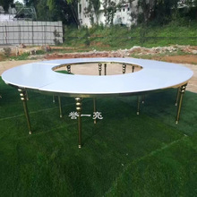 佛山厂家生产白色MDF板四分之一桌 可以拆拼不锈钢桌 S形不锈钢桌
