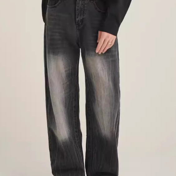 Pleated Old Design Sense Jeans Men's High Street American Style Retro Trendy Brand Loose Straight Pants Retro Relaxation Sense