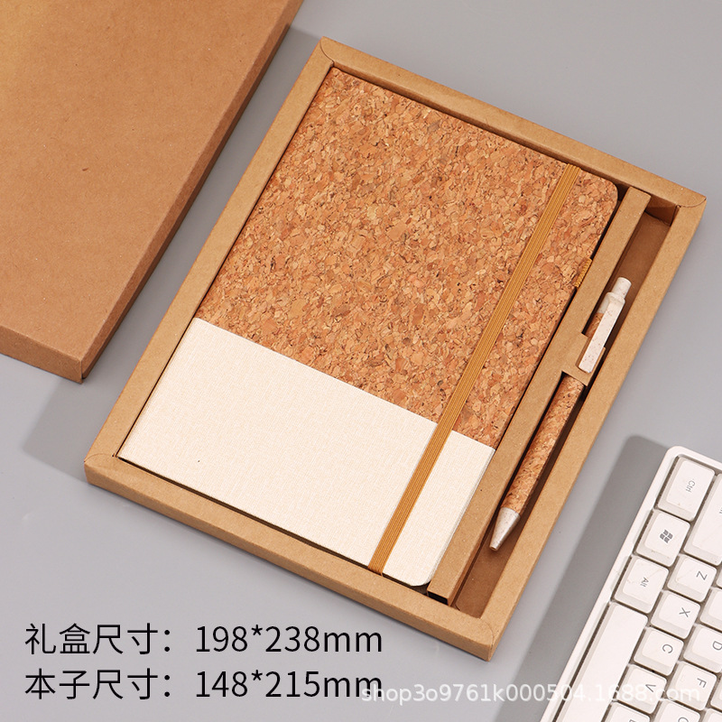 A5 Juego de cuaderno de paja de pino de corcho ecológico empalme de algodón y lino se puede imprimir logotipo empresarial reunión de oficina de negocios