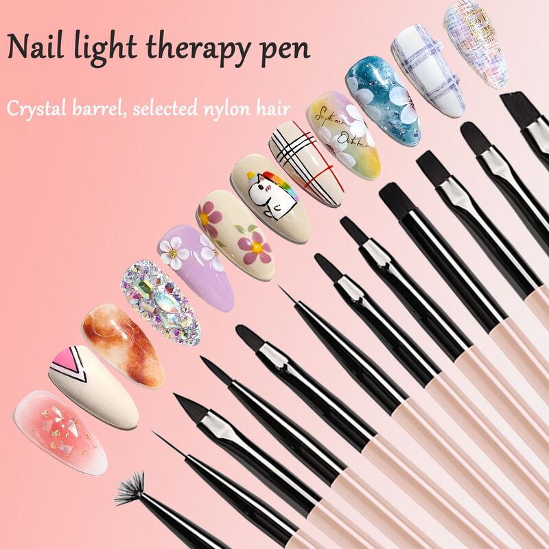Nail art new Japanese acrylic nail pen brown rod brush suit pull line pen light therapy pen wholesale