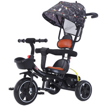 廠家新款兒童四合一三輪車嬰兒推車寶寶腳踏手推帶車棚三輪車
