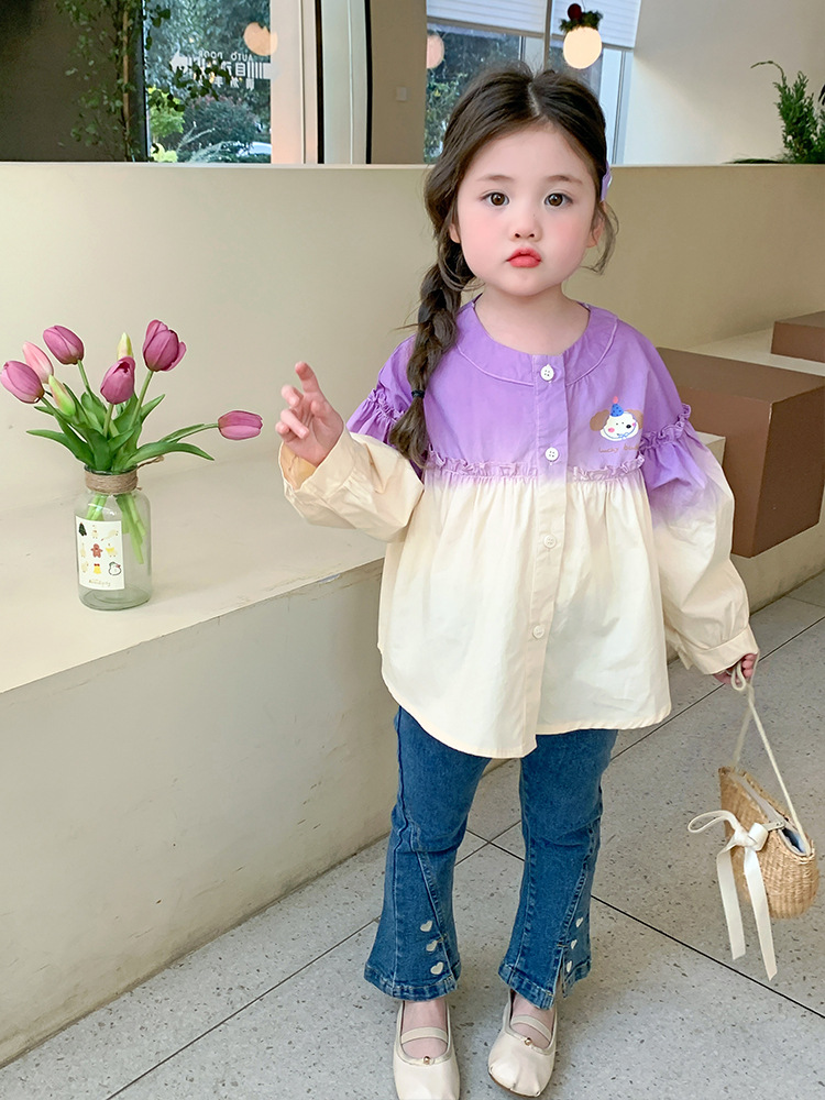 Camisa degradada para niñas, modelos de primavera y otoño 2025, nuevos estilos, camisas de estilo occidental para niños, blusas de primavera para niñas y niñas