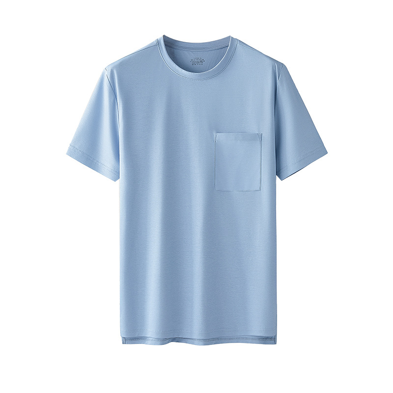 [Contador del mismo estilo] 100 camisetas de bolsillo antiarrugas de algodón mercerizado de doble cara para hombre con base de manga corta antibacteriana para viajeros