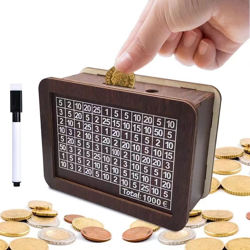 木製の数字の質感の貯金箱の家庭のリビングルームのデスクトップの置物の貯金計画貯金箱の小銭収納箱|undefined