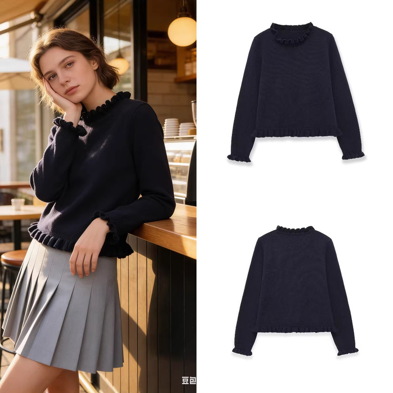 Z Brand Foreign Trade Cross-Border European and American Style Women's Clothing 2026 Spring New Casual Ruffled Layered Decorative Knit Sweater