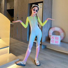 女童泳衣2025新款儿童专业防晒长袖长裤连体泳装中大童冲浪游泳衣