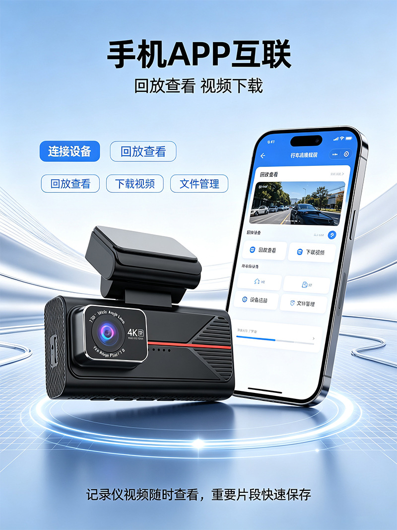 New cross-border product: 4K front and rear dual-recording dashcam with WiFi connectivity 3.69inch touch screen car recorder