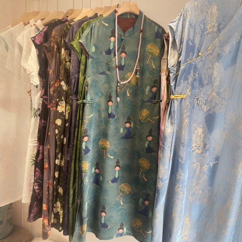 Summer New Style Thin Rayon Dress, Modernized Cheongsam Dress, Loose Retro Ethnic Style