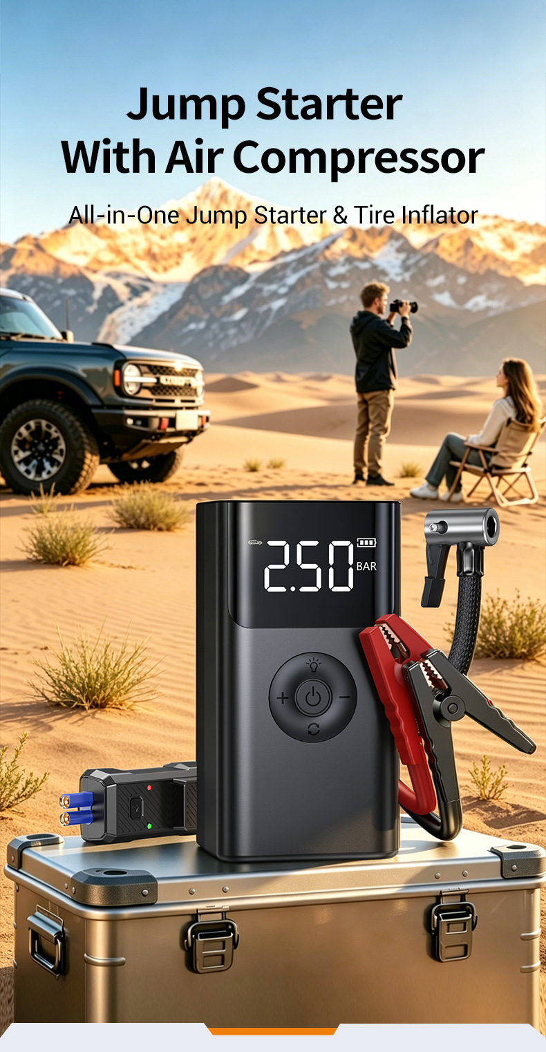 Car Emergency Start-Up and Inflation Multi-Function All-In-One Device, Power Bank Tire Inflator, Emergency Lighting Power Bank