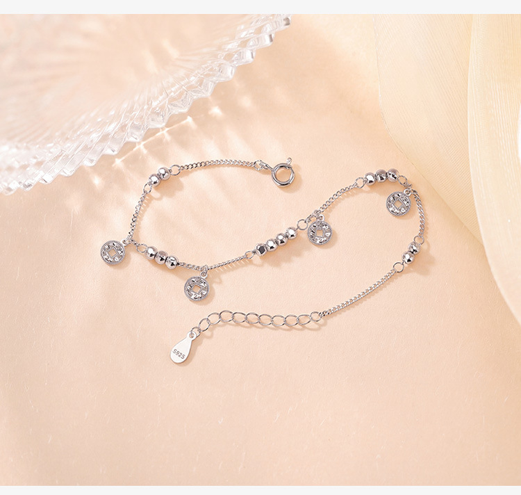 Vòng tay bạc S925 mạ vàng hình cỏ bốn lá phong cách nhẹ nhàng — Bạc chi tiết 5