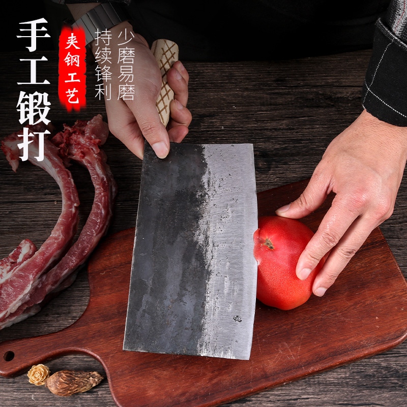 厂家批发手工锻打土菜刀手工刀全钢刀家庭厨师切片刀家用锋利切肉