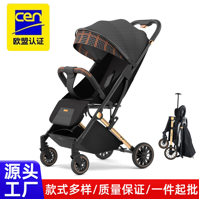 New Ultra-Lightweight Stroller That Can Sit, Lie Down, Foldable Baby Stroller, Children's Stroller, Four-Wheel One-Button Closing