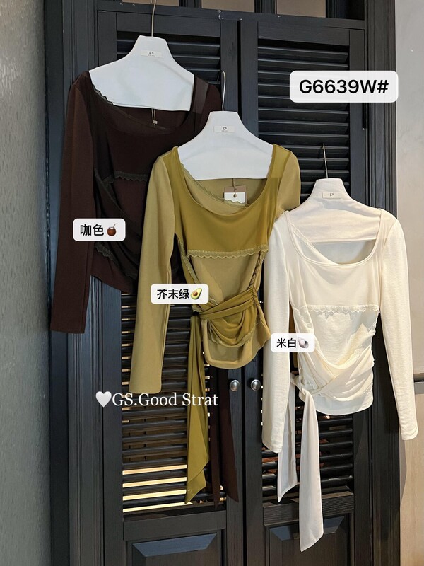 GS.GOOD START 秋季时髦纯欲设计感蕾丝网纱交叉绑带小衫女G6639W|undefined