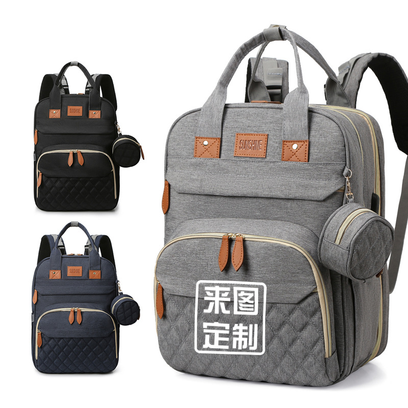 2024 New Large-Capacity Mommy Bag Crib Mother and Baby Bag Outing Backpack Milk Bottle Compartment Multi-Function