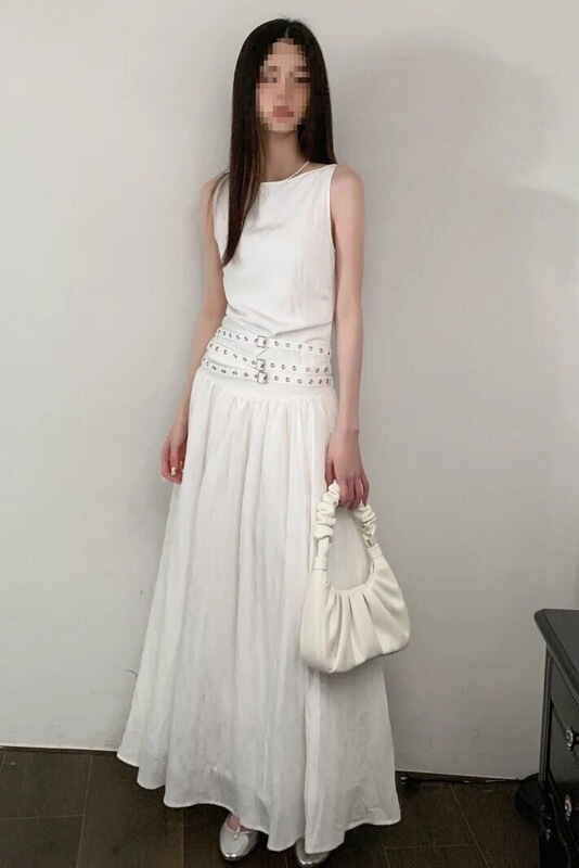 跨境5四季小众感铆钉腰带背心连衣裙女气质长裙法式无袖大摆|undefined