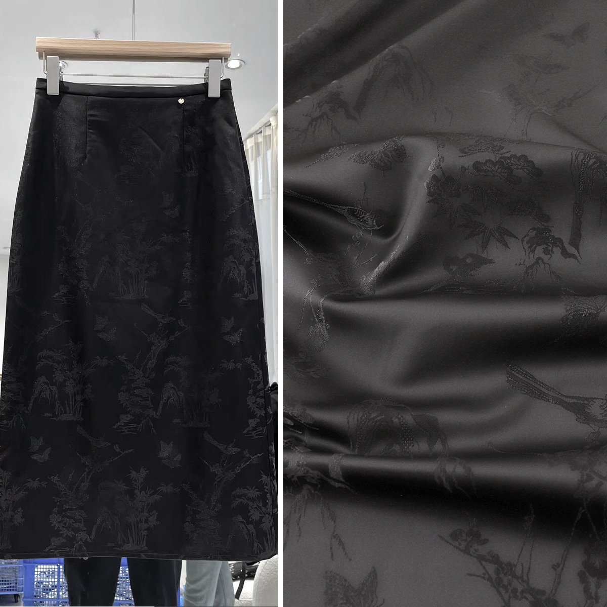 《高山流水》国风真丝衬衫裙子布料提花丝缎锦缎服装面料