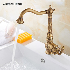 跨境全銅輕奢仿古廚房面盆龍頭家用洗菜盆水槽冷熱雙用水龍頭防濺