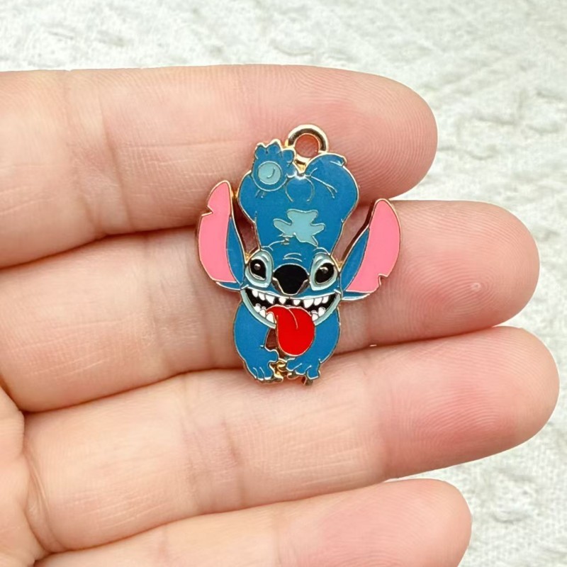 漫画アニメかわいいステッチ合金オイル滴下 diy ジュエリーアクセサリーネックレスイヤリングブレスレットキーホルダーペンダント|undefined