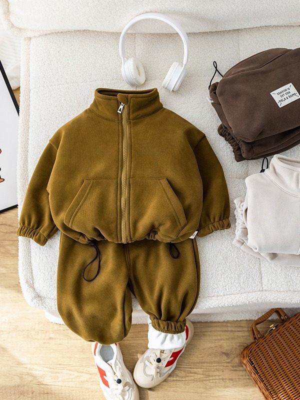 Traje para niños de invierno Nuevo forro polar de una pieza de terciopelo casual de dos piezas chaqueta deportiva con cremallera 1-5 años traje para niños