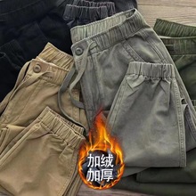 清仓捡漏尾单外贸裤子男秋冬加绒加厚弹力大码工装裤哈伦休闲长裤