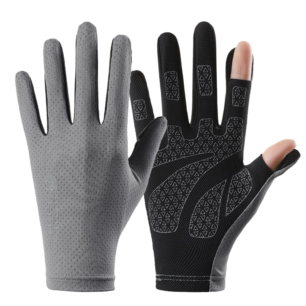 Guantes de protección solar para mujer, verano al aire libre, seda de hielo fina, deportes, conducción, conducción, antideslizante, dedos con fugas, guantes de pesca de dos dedos