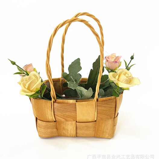 Retro Wood Chip Woven Basket Gift Decoration Children's Handmade Flower Basket Home Storage Basket Wedding Gift Basket