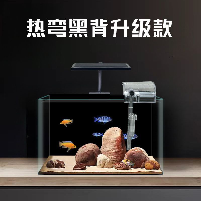 黑背溪流鱼缸玻璃缸小型乌龟金鱼生态造景家用中小型高清热弯鱼缸|undefined