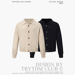 TRYTHMCLUB 肌理感破洞纯色潮流男女同款纽扣开衫毛衣