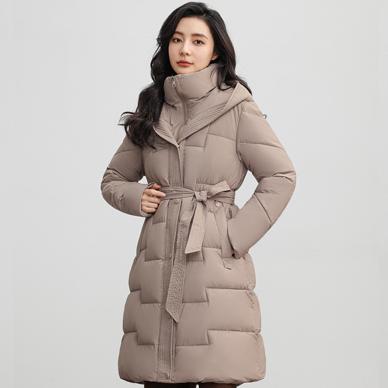 European Style Hooded down Cotton Jacket for Women, New Winter Fashion, Stylish Slim-Fit Long Over-The-Knee Warm Trendy Coat European Style Hooded down Cotton Jacket for Women, New Winter Fashion, Stylish Slim-Fit Long Over-The-Knee Warm Trendy Coat