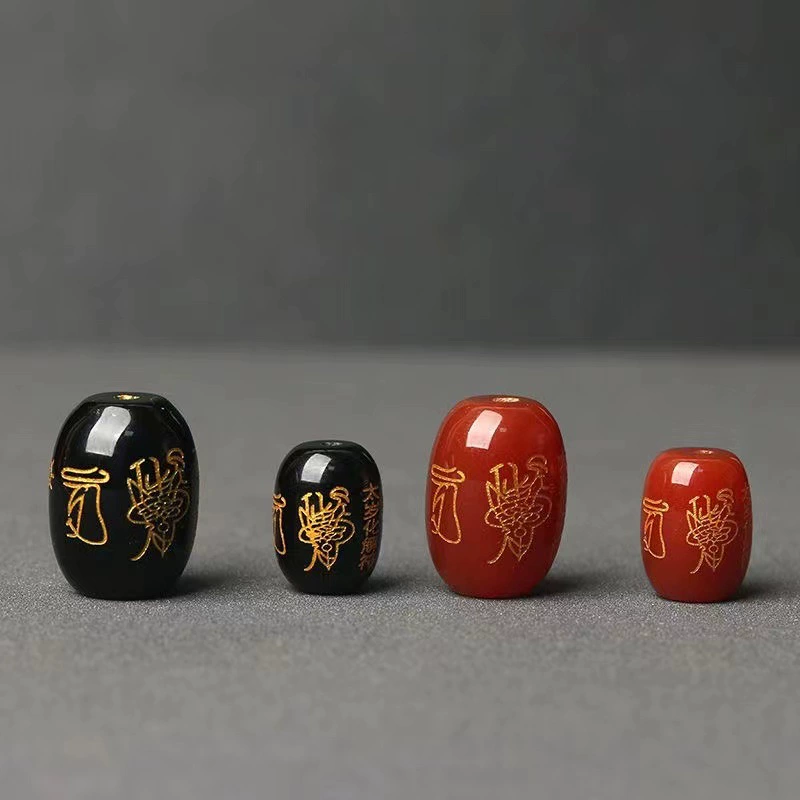 Бусины из агата Тай Суй, бочкообразные, с золотым тиснением по году рождения, россыпью, для самостоятельного изготовления браслетов, оптом от производителя, красный агат