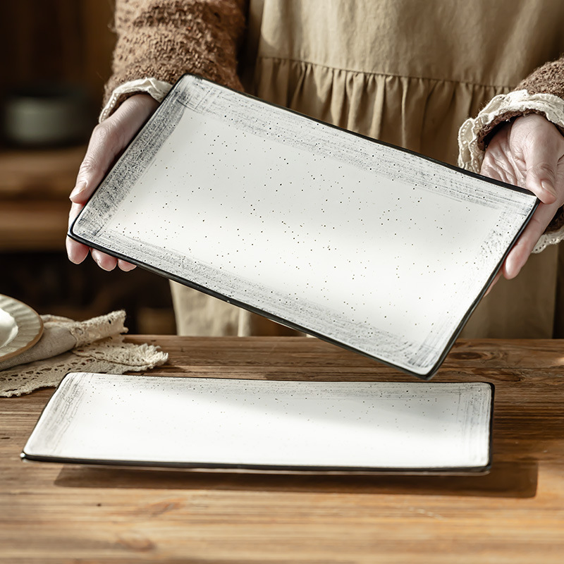 Plato de sushi de cerámica retrógrado platos de restaurante platos de bocadillos platos de estilo japonés platos domésticos al por mayor platos de pescado de gran tamaño