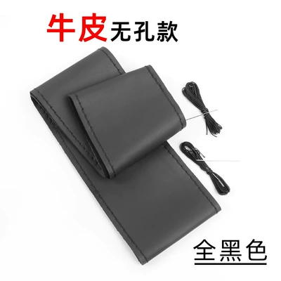 Steering wheel cover — Cover, First-Layer Cowhide, Sweat-Absorbent, Breathable - genuine-leather-non-porous-black-thread-38cm