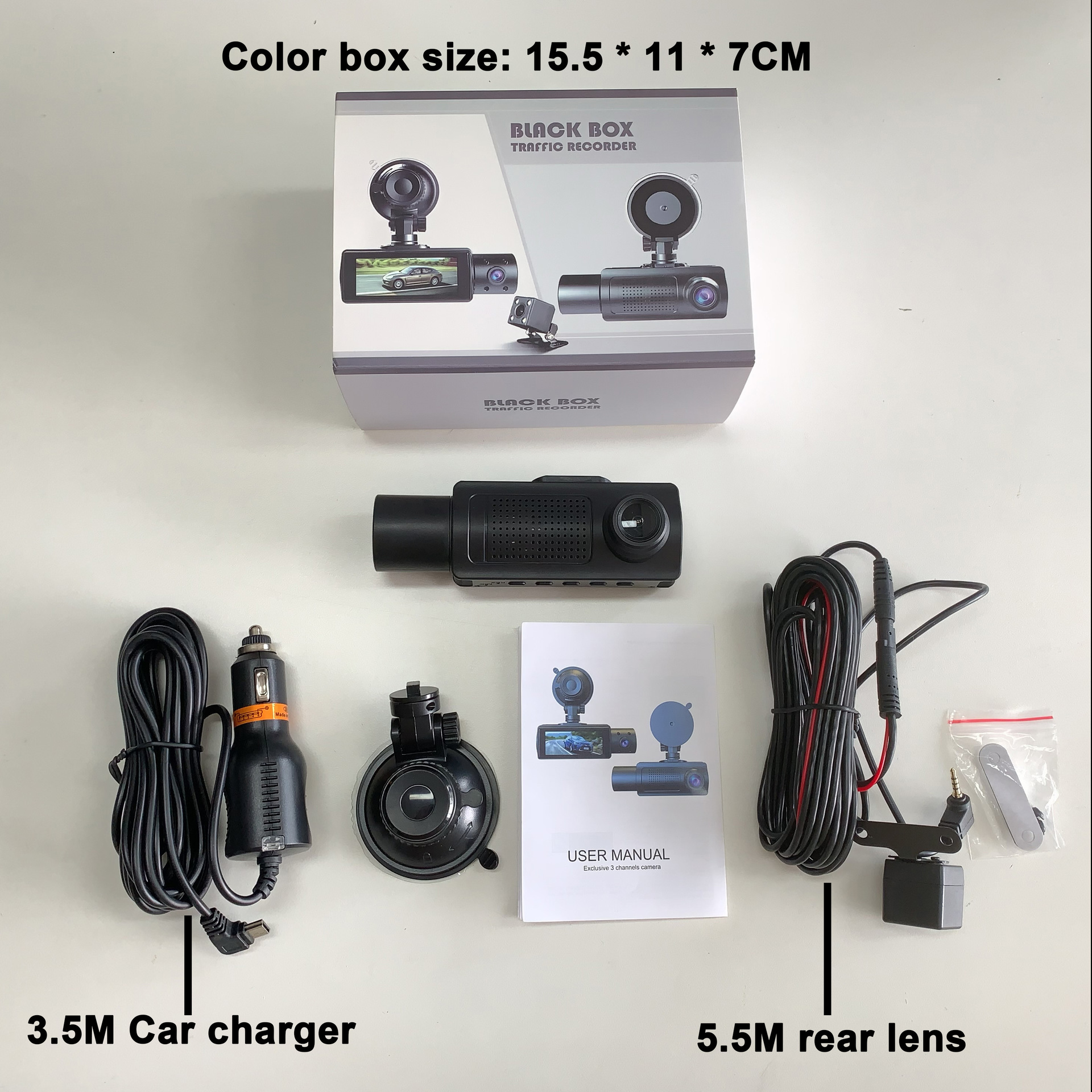 Cross-Border 3.16inch Three-Camera 1080P+480+480+Wifi Dash Cam High-Definition Three-Lens Recorder