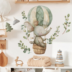 卡通大象熱氣球綠葉兒童臥室幼兒園家居裝飾牆貼貼紙自粘批發跨境