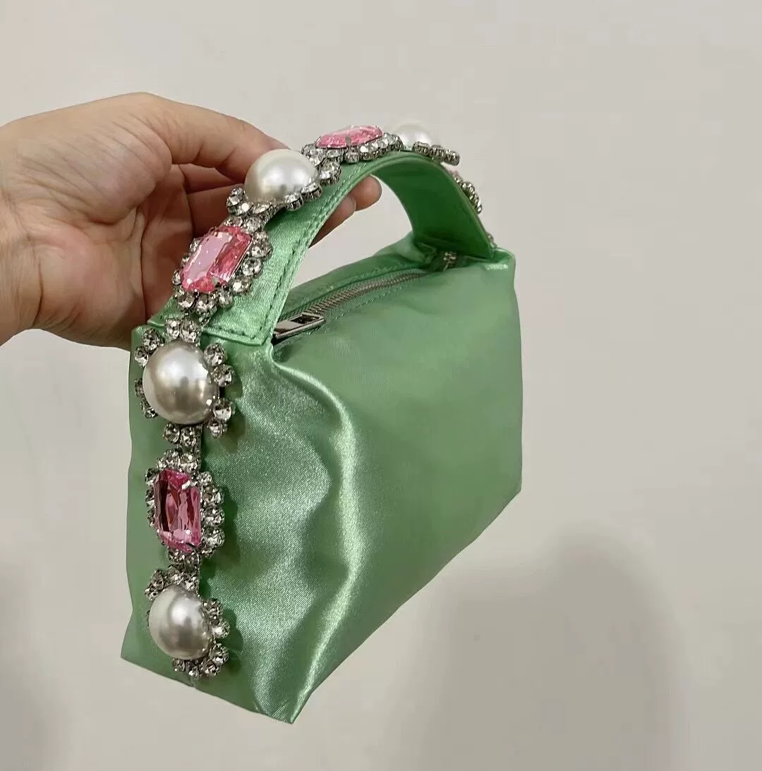 Сатон Баохе атласный клатч с ручкой из жемчужной стрази, 20×7×13 см, вечерняя сумка