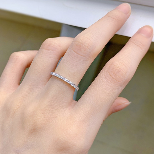 Mujing new fashion s925 silver ring exquisite jewelry simple ultra-thin full diamond ring for women