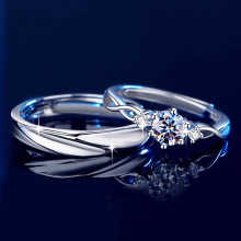 相伴厮守情侣戒指莫桑石钻戒男女款轻奢高级感对戒求结婚礼物批发