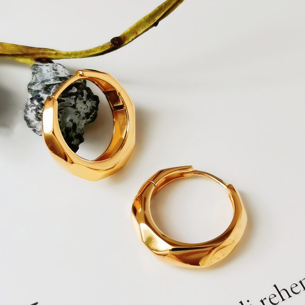 Simple Style S925 Tremella Buckle Earrings Geometric Irregular Glaze Body Silver Plating Retro Gold Women's Style