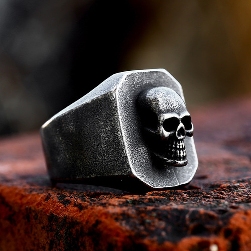 beier foreign trade new stainless steel old skull ring wholesale European and American retro punk style titanium steel ring