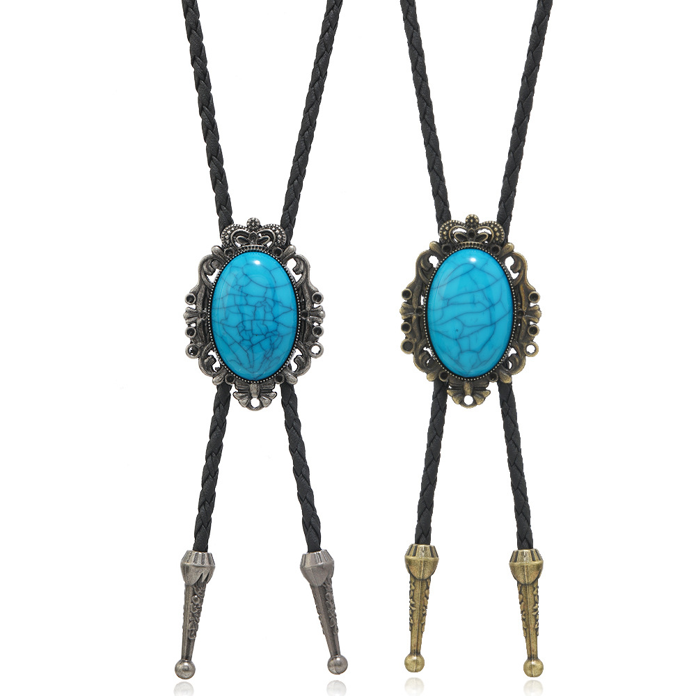 28g Weight Alloy Pendant Material Bolo Tie Necklaces Classification Retro Geometric Pu Leather Alloy Turquoise Unisex Bolo Tie Necklaces