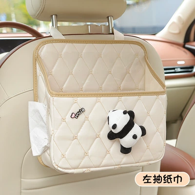 Car storage bag/box | car tissue box women - left-draw-papa-panda-multifunctional-storage-bag-beige-comes-with-a-waterproof-bucket-no-specifications