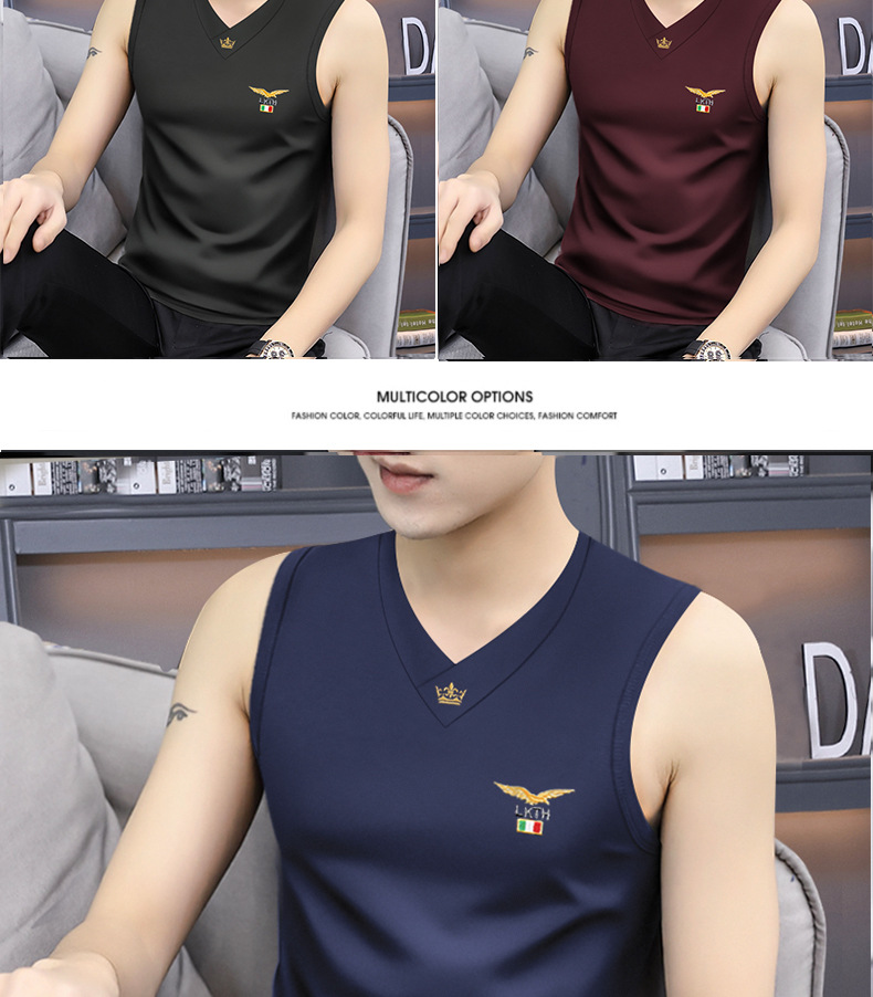 2026 New Tank Top Men's Modal Summer Sleeveless T-shirt V-neck Sport Thin Shoulder Hurdle Top_viptrois.com