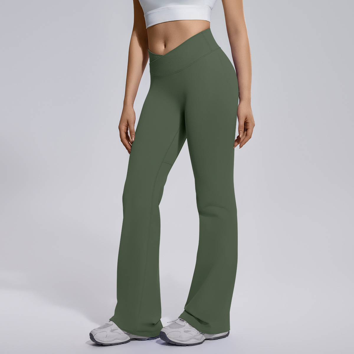 Cross-border sin costuras, piernas anchas, cintura cruzada, caderas, abdomen elástico, pantalones de boquilla, ropa de yoga para mujeres