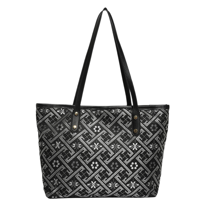 2025 nuevo estilo nacional de diseño de patrón oscuro bolso de mujer gran capacidad versátil bolso de viaje bolso de hombro de moda ligero de lujo