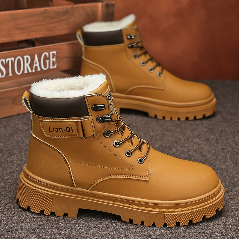 Зимние бархатные теплые высокие ботинки Martin корейские дикие мужские ботинки толстые, легкие хлопчатобумажные ботинки трендовые уличные ботинки