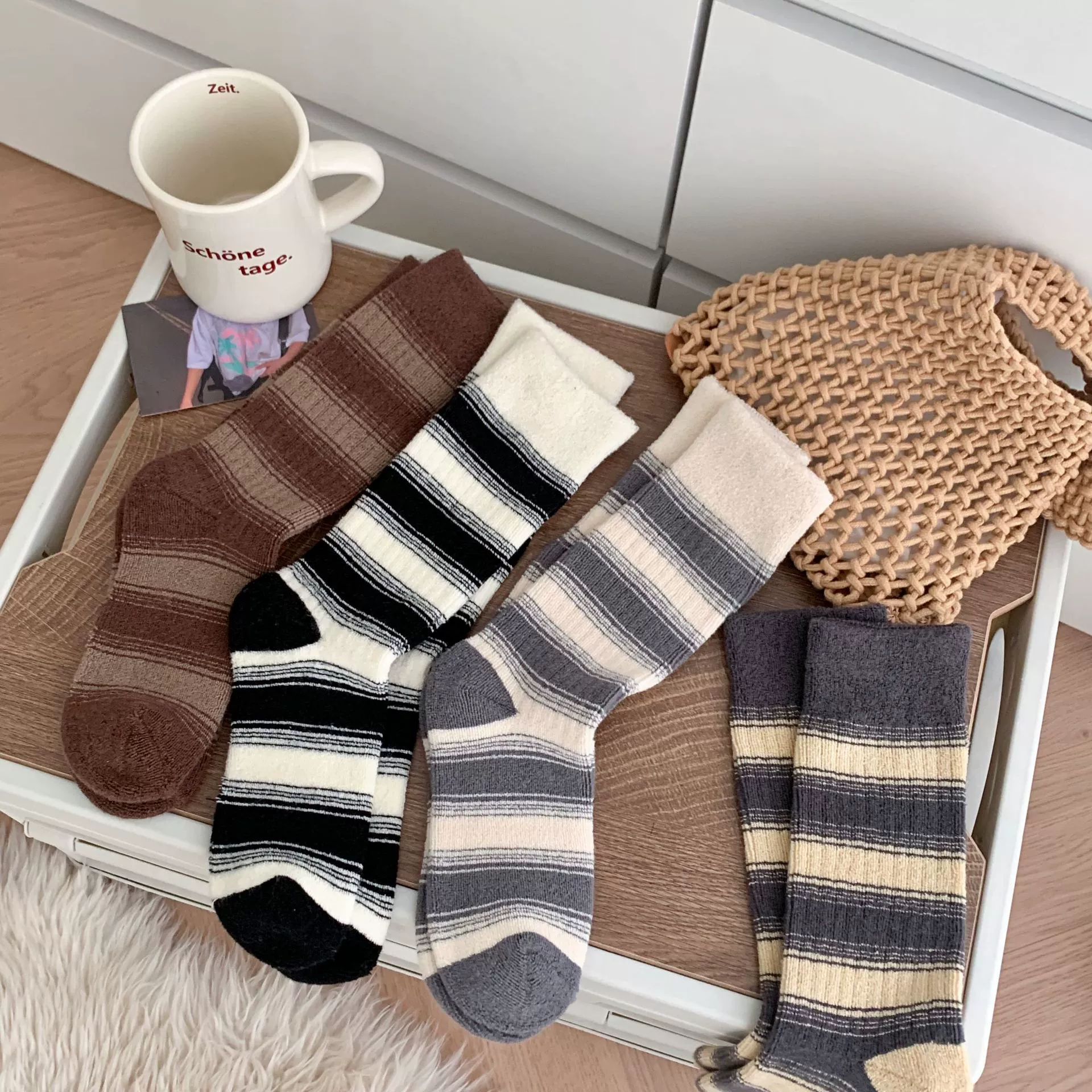 Demi-season socks, warm winter woolen cashmere for beloved, mid-length