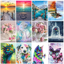 5D点钻画 动物款 蝴蝶 彩猫钻石画亚马逊 风景系列 满钻手绘画